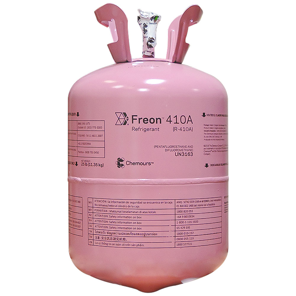 Vista frontal de la boya Freon R-410A Chemours de 11.35 kg